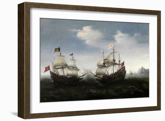 Combate Naval Frente a Una Costa Rocosa, 1626-1627-Hendrick Cornelisz Vroom-Framed Giclee Print