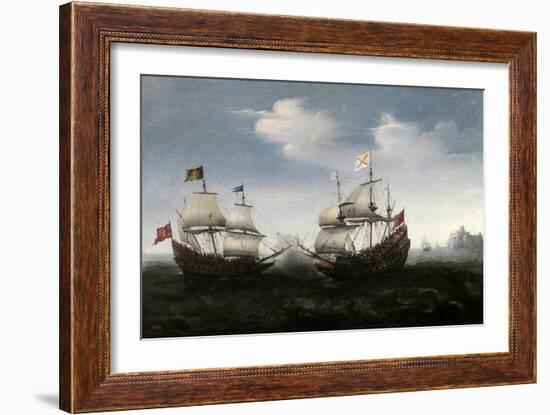 Combate Naval Frente a Una Costa Rocosa, 1626-1627-Hendrick Cornelisz Vroom-Framed Giclee Print