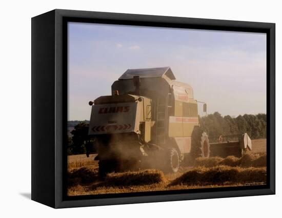 Combine Harvester Baling Hay, Seen from the Cotswolds Way Footpath, the Coltswolds, England-David Hughes-Framed Premier Image Canvas