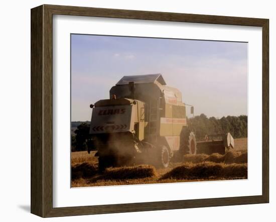 Combine Harvester Baling Hay, Seen from the Cotswolds Way Footpath, the Coltswolds, England-David Hughes-Framed Photographic Print