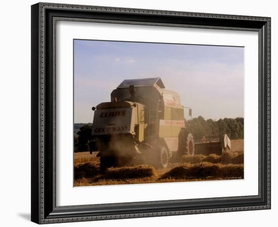 Combine Harvester Baling Hay, Seen from the Cotswolds Way Footpath, the Coltswolds, England-David Hughes-Framed Photographic Print