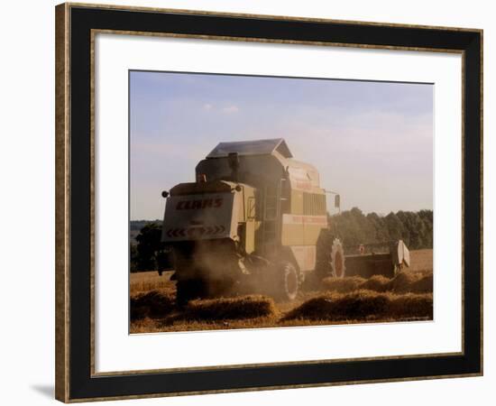 Combine Harvester Baling Hay, Seen from the Cotswolds Way Footpath, the Coltswolds, England-David Hughes-Framed Photographic Print