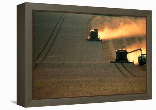 Combine Harvesters And Tractor Working In a Field-Jeremy Walker-Framed Premier Image Canvas