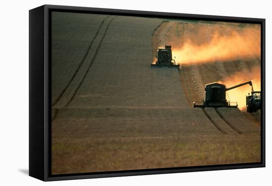 Combine Harvesters And Tractor Working In a Field-Jeremy Walker-Framed Premier Image Canvas