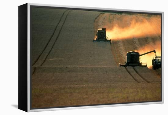 Combine Harvesters And Tractor Working In a Field-Jeremy Walker-Framed Premier Image Canvas