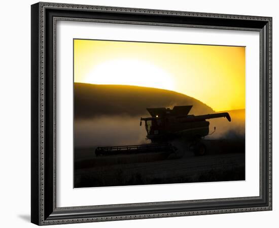 Combine harvesting at sunset-Terry Eggers-Framed Photographic Print