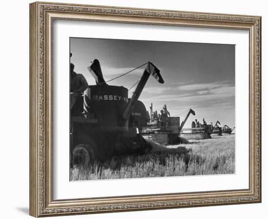 Combines Being Used to Harvest Wheat-Ed Clark-Framed Photographic Print