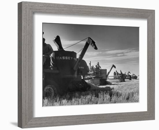 Combines Being Used to Harvest Wheat-Ed Clark-Framed Photographic Print