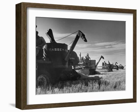 Combines Being Used to Harvest Wheat-Ed Clark-Framed Photographic Print