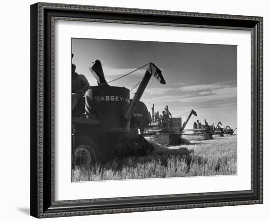 Combines Being Used to Harvest Wheat-Ed Clark-Framed Photographic Print