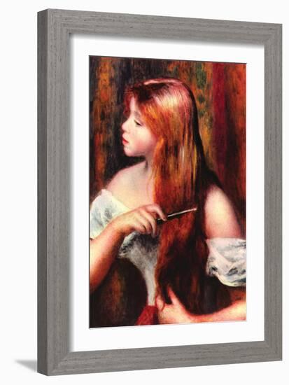 Combing Girl-Pierre-Auguste Renoir-Framed Art Print