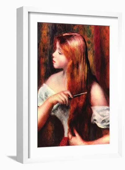 Combing Girl-Pierre-Auguste Renoir-Framed Art Print