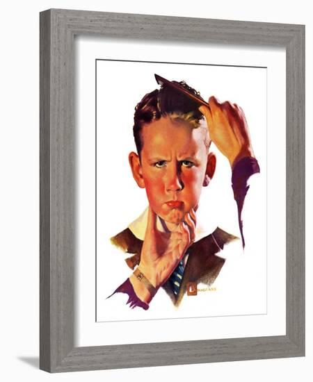 "Combing His Hair,"July 9, 1938-Douglas Crockwell-Framed Giclee Print