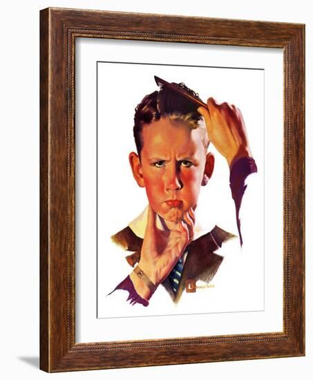 "Combing His Hair,"July 9, 1938-Douglas Crockwell-Framed Giclee Print