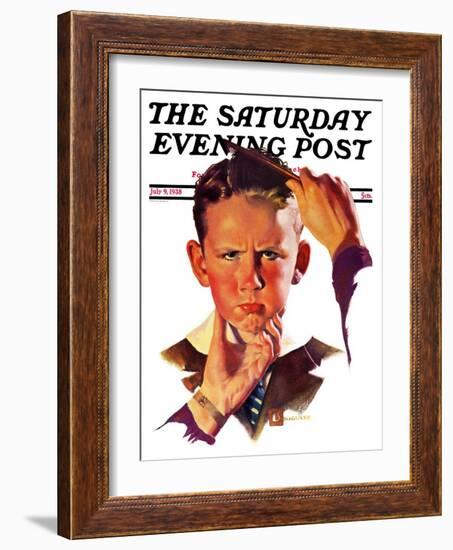 "Combing His Hair," Saturday Evening Post Cover, July 9, 1938-Douglas Crockwell-Framed Giclee Print