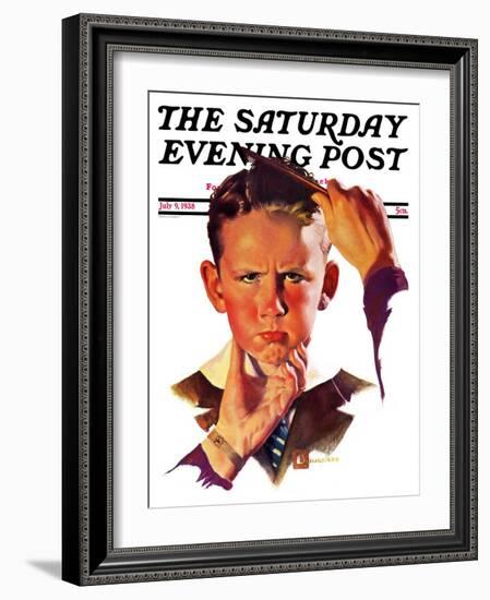 "Combing His Hair," Saturday Evening Post Cover, July 9, 1938-Douglas Crockwell-Framed Giclee Print