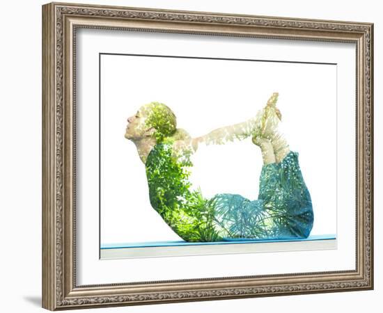 Combining Nature with Spiritual Yoga in a Creative Portrait of a Young Woman Lying with Her Body Ar-Victor Tongdee-Framed Photographic Print