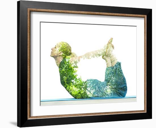 Combining Nature with Spiritual Yoga in a Creative Portrait of a Young Woman Lying with Her Body Ar-Victor Tongdee-Framed Photographic Print