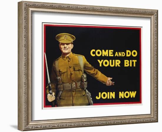 Come and Do Your Bit - Join Now World War I Recruiting Poster-null-Framed Giclee Print