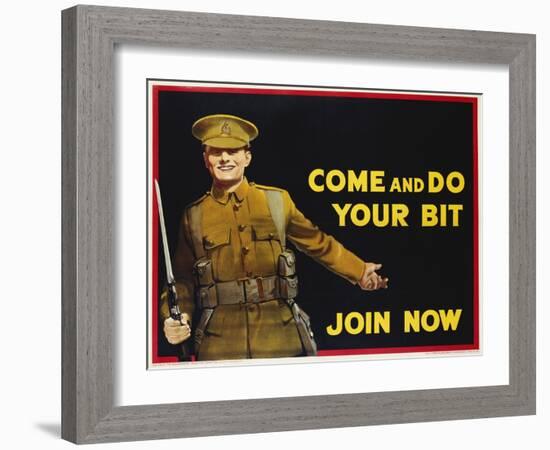 Come and Do Your Bit - Join Now World War I Recruiting Poster-null-Framed Giclee Print