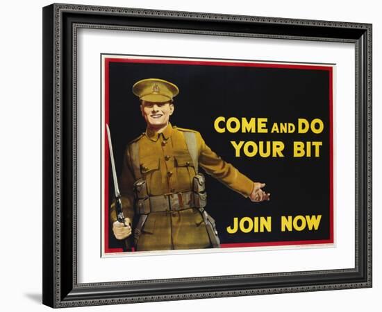 Come and Do Your Bit - Join Now World War I Recruiting Poster-null-Framed Giclee Print