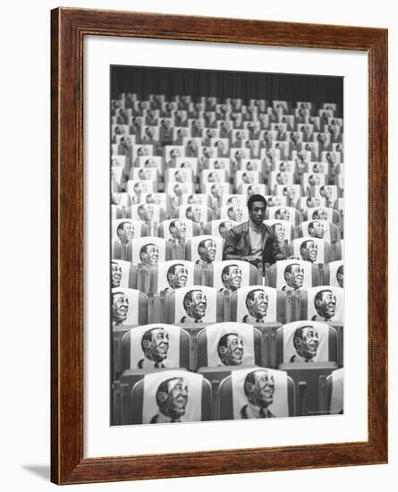 Comedian Bill Cosby Sitting in Empty Auditorium Filled with Copies of His Likeness on Each Seat-Michael Rougier-Framed Premium Photographic Print