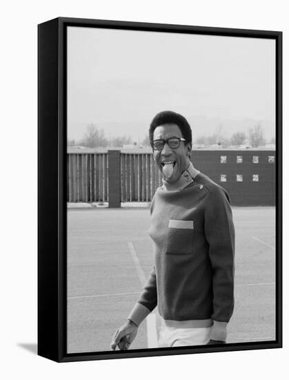 Comedian Bill Cosby Sticking His Tongue Out During Game of Basketball-Michael Rougier-Framed Premier Image Canvas