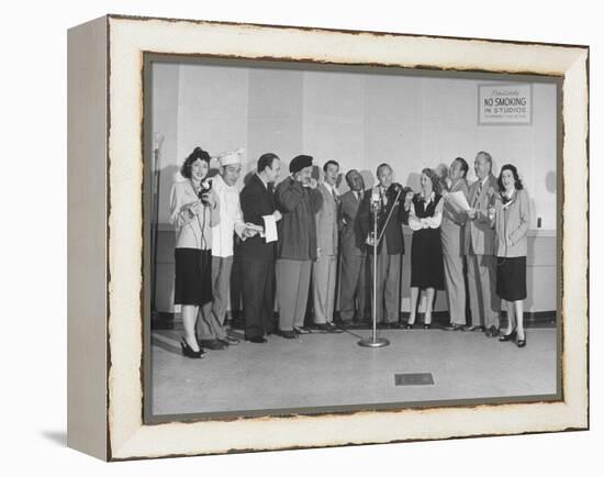 Comedian Jack Benny and Wife Posing with Cast of His Radio Show-null-Framed Premier Image Canvas