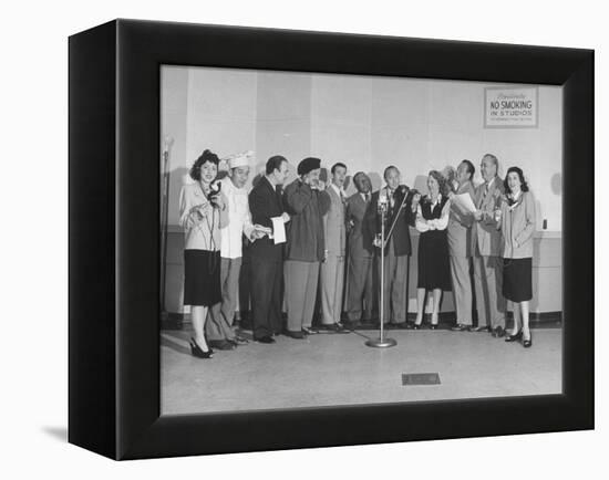 Comedian Jack Benny and Wife Posing with Cast of His Radio Show-null-Framed Premier Image Canvas