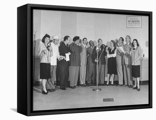 Comedian Jack Benny and Wife Posing with Cast of His Radio Show-null-Framed Premier Image Canvas