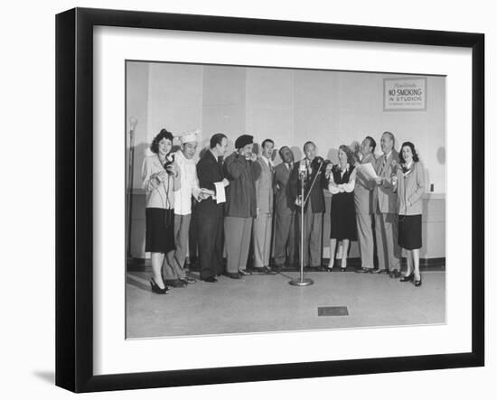 Comedian Jack Benny and Wife Posing with Cast of His Radio Show-null-Framed Photographic Print