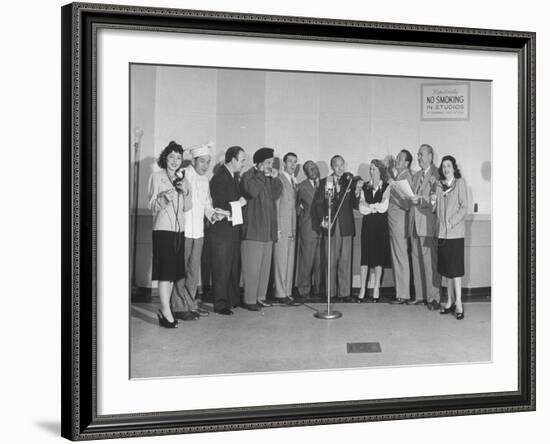 Comedian Jack Benny and Wife Posing with Cast of His Radio Show-null-Framed Photographic Print