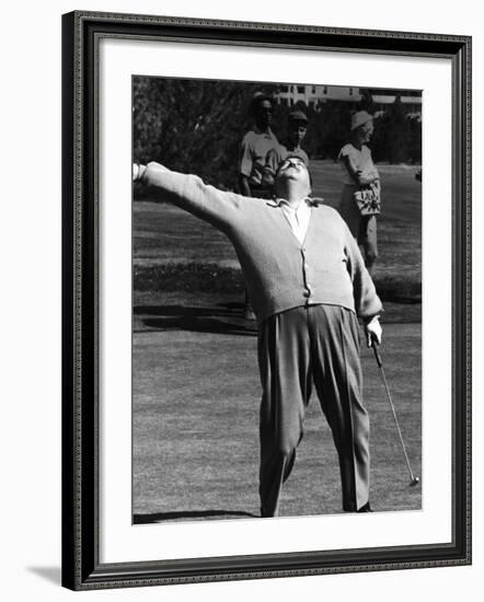 Comedian Jackie Gleason Playing Golf at Broadmoor Hotel During Publicity Tour Regarding His Return-Allan Grant-Framed Premium Photographic Print