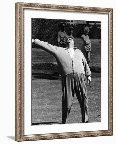 Comedian Jackie Gleason Playing Golf at Broadmoor Hotel During Publicity Tour Regarding His Return-Allan Grant-Framed Premium Photographic Print