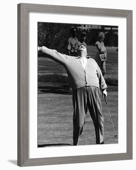 Comedian Jackie Gleason Playing Golf at Broadmoor Hotel During Publicity Tour Regarding His Return-Allan Grant-Framed Premium Photographic Print