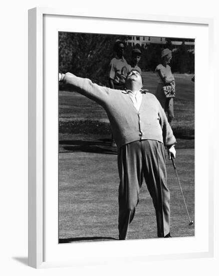 Comedian Jackie Gleason Playing Golf at Broadmoor Hotel During Publicity Tour Regarding His Return-Allan Grant-Framed Premium Photographic Print