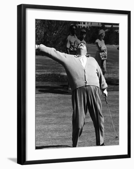 Comedian Jackie Gleason Playing Golf at Broadmoor Hotel During Publicity Tour Regarding His Return-Allan Grant-Framed Premium Photographic Print