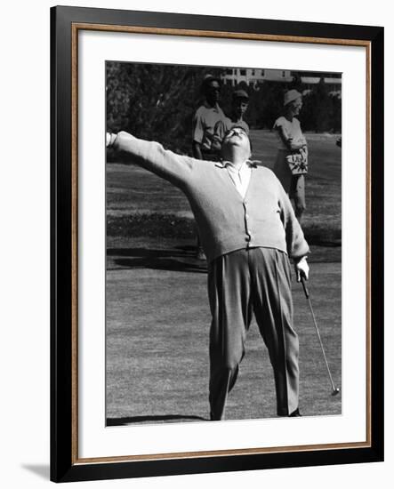 Comedian Jackie Gleason Playing Golf at Broadmoor Hotel During Publicity Tour Regarding His Return-Allan Grant-Framed Premium Photographic Print