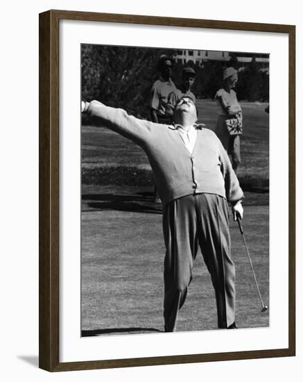 Comedian Jackie Gleason Playing Golf at Broadmoor Hotel During Publicity Tour Regarding His Return-Allan Grant-Framed Premium Photographic Print