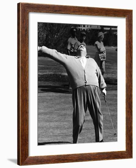 Comedian Jackie Gleason Playing Golf at Broadmoor Hotel During Publicity Tour Regarding His Return-Allan Grant-Framed Premium Photographic Print