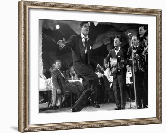 Comedian Jerry Lewis, Dancing to the Quartet's Music, at the Copacabana-Ralph Morse-Framed Premium Photographic Print