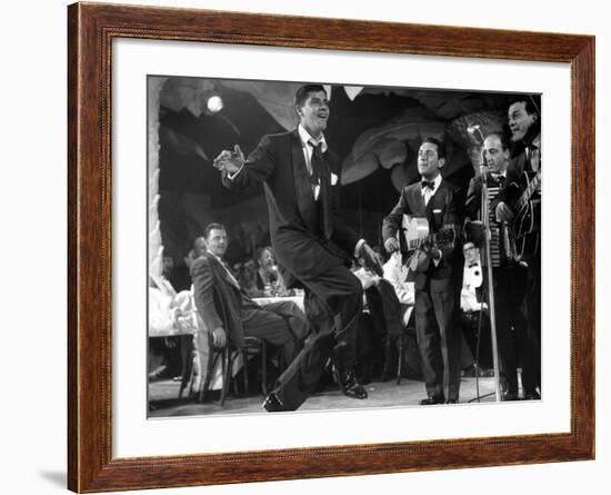 Comedian Jerry Lewis, Dancing to the Quartet's Music, at the Copacabana-Ralph Morse-Framed Premium Photographic Print