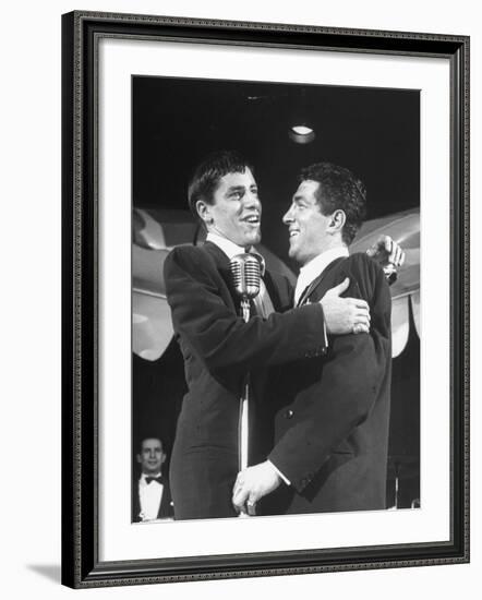 Comedian Jerry Lewis Singing with His Partner Dean Martin, at the Copacabana-Ralph Morse-Framed Premium Photographic Print