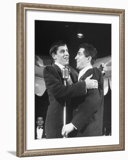 Comedian Jerry Lewis Singing with His Partner Dean Martin, at the Copacabana-Ralph Morse-Framed Premium Photographic Print
