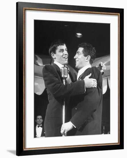 Comedian Jerry Lewis Singing with His Partner Dean Martin, at the Copacabana-Ralph Morse-Framed Premium Photographic Print