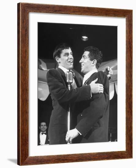 Comedian Jerry Lewis Singing with His Partner Dean Martin, at the Copacabana-Ralph Morse-Framed Premium Photographic Print