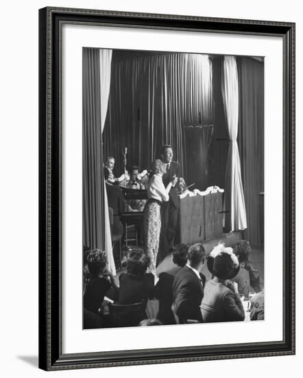 Comedian Kay Thompson's Night Club Act at Ciro's-J^ R^ Eyerman-Framed Premium Photographic Print