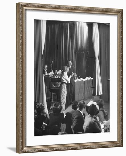 Comedian Kay Thompson's Night Club Act at Ciro's-J^ R^ Eyerman-Framed Premium Photographic Print