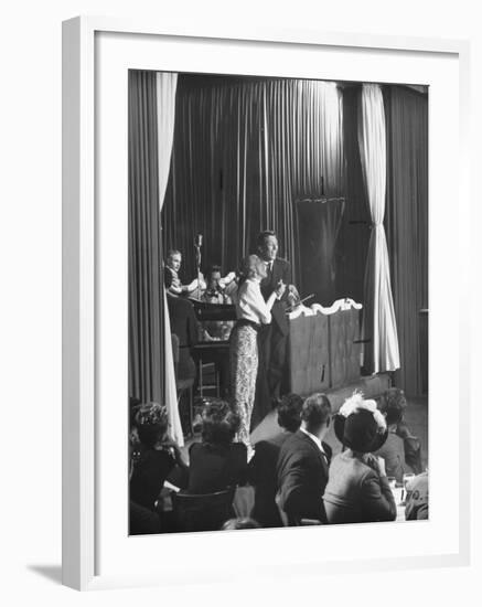 Comedian Kay Thompson's Night Club Act at Ciro's-J^ R^ Eyerman-Framed Premium Photographic Print