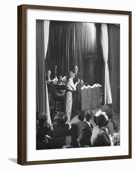 Comedian Kay Thompson's Night Club Act at Ciro's-J^ R^ Eyerman-Framed Premium Photographic Print